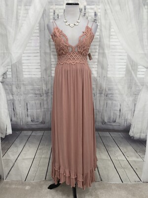 Free People Small Crochet Lace Maxi Slip Dress Rose Pink Strappy Back Gauze B21 | eBay Free People Small Crochet Lace Maxi Slip Dress Rose Pink Strappy Back Gauze B21 | eBay