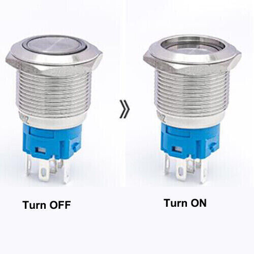 19mm 12V LED ON OFF Push Button Power Switch Latching with Wire Socket HarnessUS