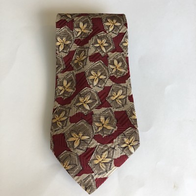 ROBERT TALBOTT BEST OF CLASS FLORAL SILK DESIGNER TIE Burgundy, Tan, Gold