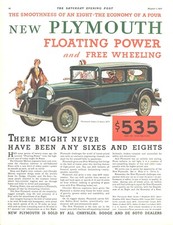 1931 Plymouth Automobile Vintage Print Ad Floating Power Free Wheeling Family