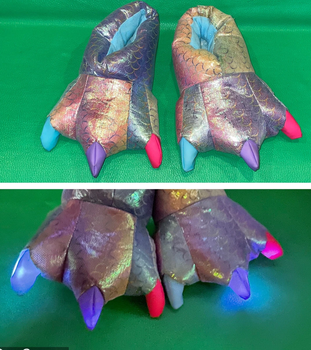 Girls 2 3 Shimmery Purple Pink Blue Mermaid Light Up Monster Claws House Shoes