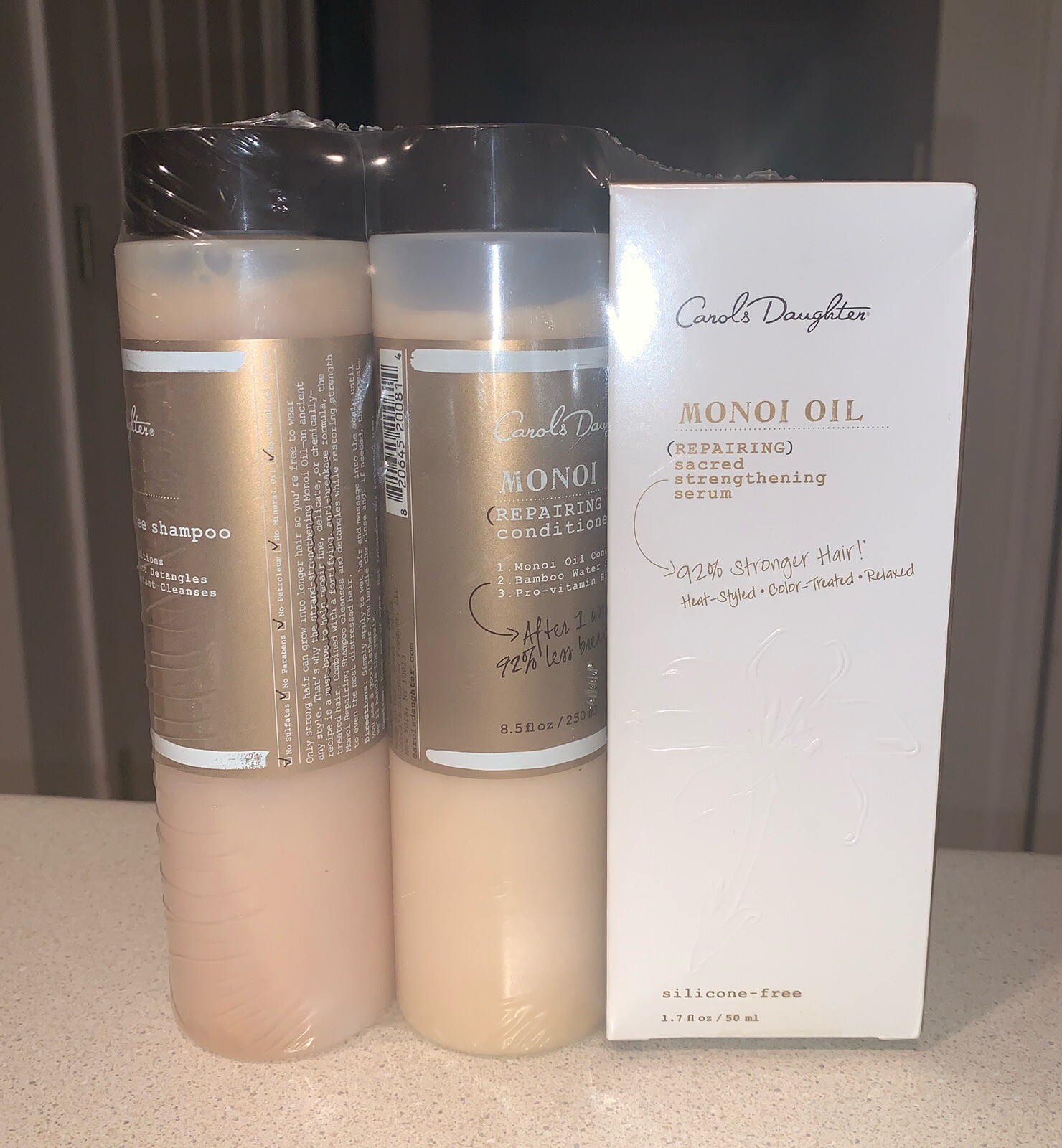 CAROL'S DAUGHTER REPAIRING MONOI SHAMPOO CONDITIONER 8.5 Oz & Oil Serum