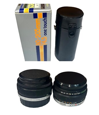 Vtg Olympus OM-System F Zuiko 765601 Lot of 2 Lenses and Storage Case Japan