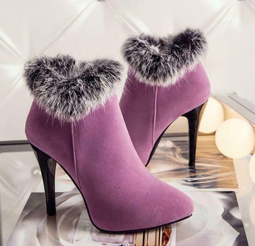 Ankle Boots Korean Faux Fur Stilettos 