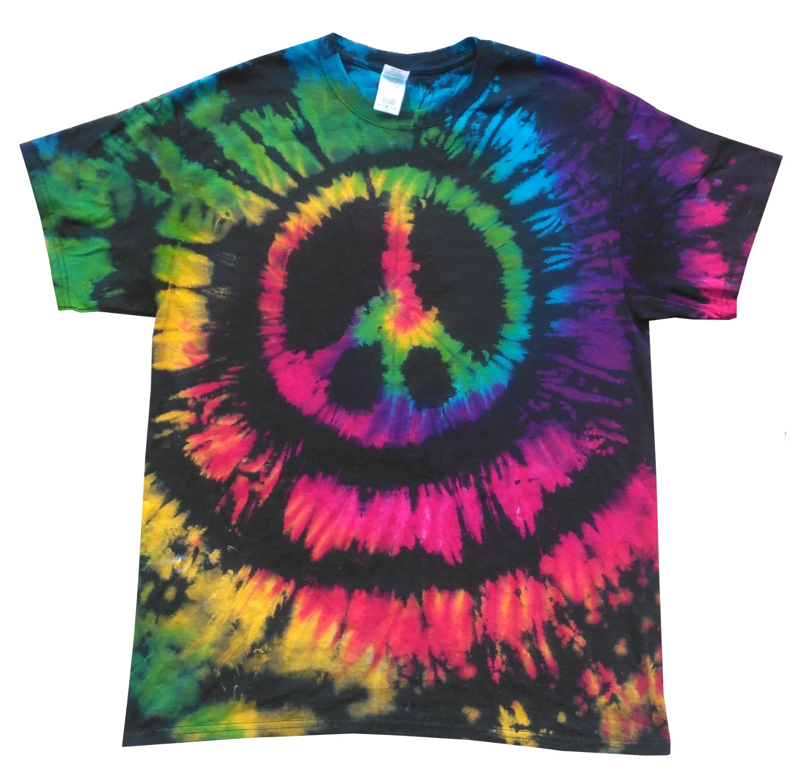 T Shirt Tie Dye, All Sizes, C.N.D Peace multi colour, hand crafted in the UK