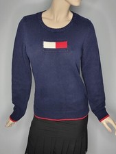 Tommy Hilfiger Womens Navy Cotton Logo Crew Neck Sweater Size L