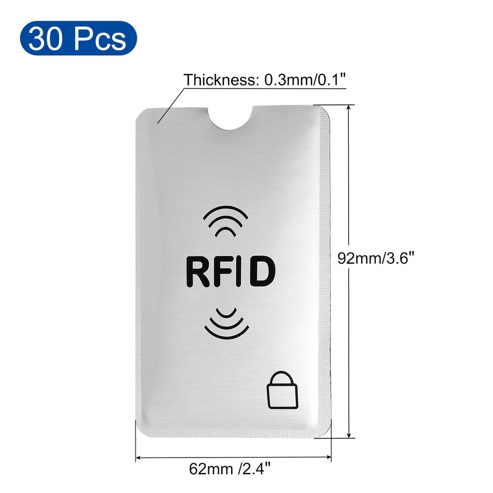 92 x 62 x 0,3mm RFID Bloqueo Crédito Tarjeta Fundas,30 Paquetes Blanco - Imagen 2 de 4