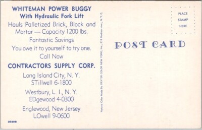 1950s Long Island New York Adv. Postcard CONTRACTORS SUPPLY 