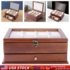 2 Layers Wooden Watch Box Storage Holder Case Organizer Jewelry Display Drawer