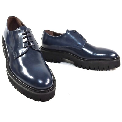 ALBERTO CICCIOLI   WOMEN'S NAVY BLUE SOFT LEATHER COMFORT OXFORD SHOES, 37 EU