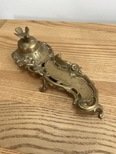 Inkwell/Pen Stand, Classic Art Nouveau Style In Cast Brass With Porcelain  Liner