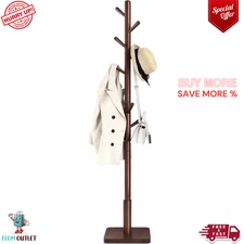 Solid Wood Coat Rack, Free Standing Hall Coat Tree With 8 Hooks, 3 Height Option