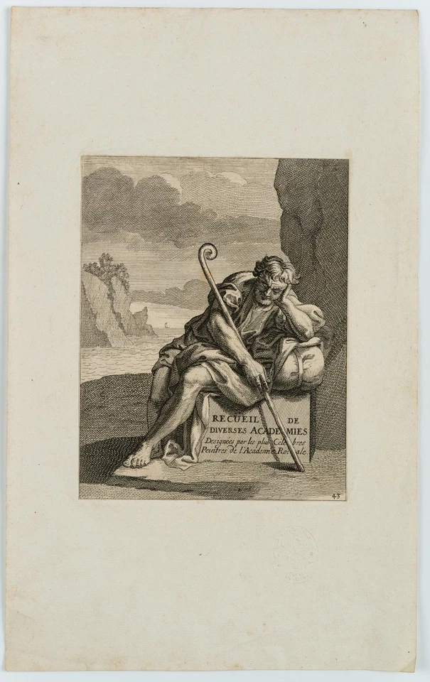 N. GUÉRARD (*1734) zug., Titelkupfer mit Wanderer am Meer, um 1800, Kupferstich - Bild 2 von 4