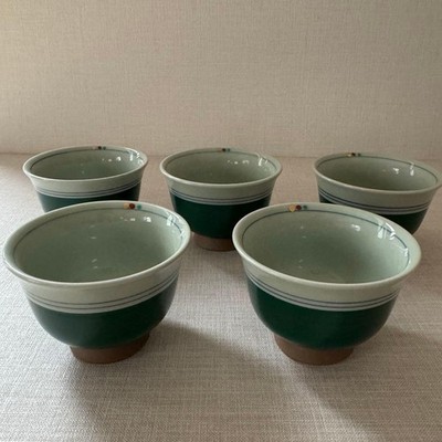 Hasami Ware Isshin Kiln Sencha Yunomi Japanese Teacup Set of 5