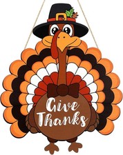Thanksgiving Decoration Wooden Turkey Pumpkin Door Wreath for Front Door Sign Wa