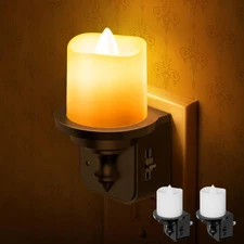 Flameless Candle Night Lights, Amber Plug-in 2 Pack, LED Candle with Light Se...