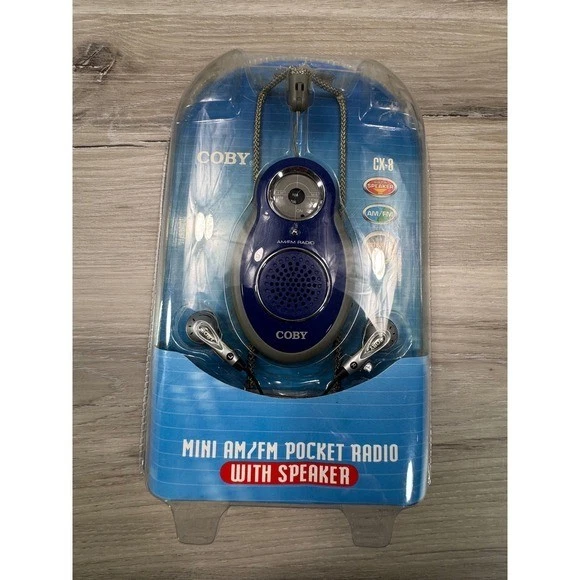 NIP COBY CX-8 Blue Mini AM FM Pocket Radio with Speaker and Earphones - Image 2 of 3