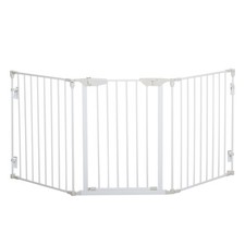 PawHut Pet Safety Gate 3 Panels Playpen Metal Fence W/ Walk Through Door White