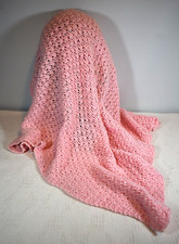Soft Handcrafted Crocheted Candy Pink Baby Blanket w/ Textured Pattern 41" x 32"
