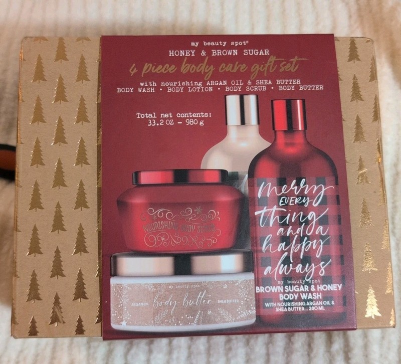 My Beauty Spot Honey & Brown Sugar Bath Gift Set 4Pcs  Body Wash, Lotion, Scrub