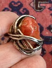 HUGE SANDRA DINI 12K GOLD STERLING SILVER RED CORAL BRUTALIST RING ITALY SIZE 6 — photo 3