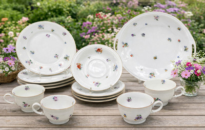 TEESERVICE Edelstein Bavaria AGATHE 13tlg SERVICE 4 Gedecke Blumendekor Goldrand