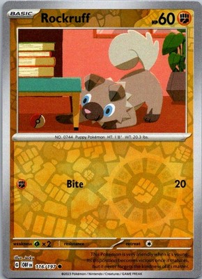 Rockruff 116/197 Common Obsidian Flames Pokemon Reverse Holo Near Mint