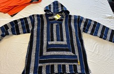 VTG  Iguana Jack Baja Hoodie XXL Striped Pullover Black White Blue