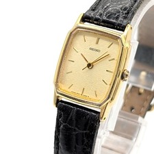Seiko Vintage Quartz Ladies Square Watch 2P21-5220 Gold Dial wrist 16cm