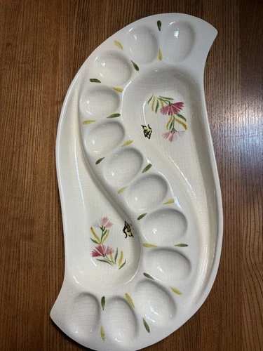 Red Wing Pink Spice Egg Plate With Relish/ Condiment Sides MCM Vintage