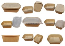 750ml Rectangle Kraft Food Container Box with Clear/Paper Lids Eco Degradable