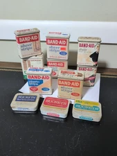 Lot/11  - Vintage BAND-AID & CURAD & Sucrets Metal Tins  Empty . USED!