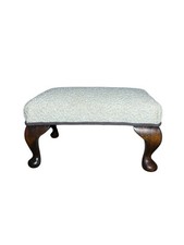 Vintage Wooden Footstool Upholstered Top Queen Anne Style Small Stool 41cm