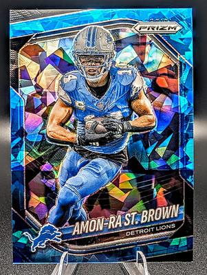 2025 Panini Prizm Football Blue Ice Prizm /99 Amon-Ra St. Brown Lions #187