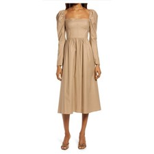 Reformation Luce Long Sleeve Stretch Khaki Midi Dress Womens 0