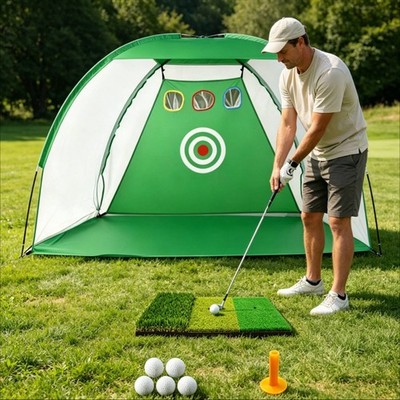 Golf-Übungsnetz mit Matten einfach aufzubauen Schlagnetz mit Zieltaschen stabil