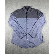 Hugo Boss Button Up Slim Fit Shirt Mens L Blue Gray Long Sleeve Polka Dot