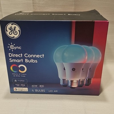 GE Cync Direct Connect A19 LED Smart Bulbs 800 Lumens RGB Dimmable 4Pk