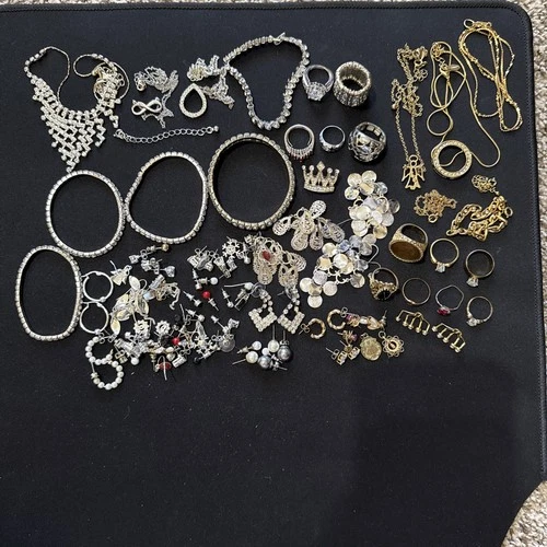 Huge Estate Jewelry Lot Gold Silver Costume Pageant Vintage Necklace Rings