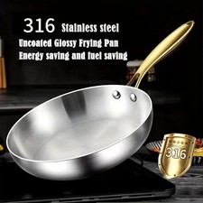 Wok Padella Acciaio Inox 316 Manico Dorato Antiaderente Gas Induzione