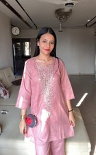 Beautiful Mirror Embroidery Work Kurta Set Indian Women Ethnic Kurti Palazzo Set