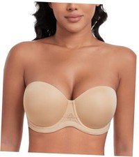Women's Multiway Strapless Bra Full Figure Underwire Contour Beauty 36B Beige