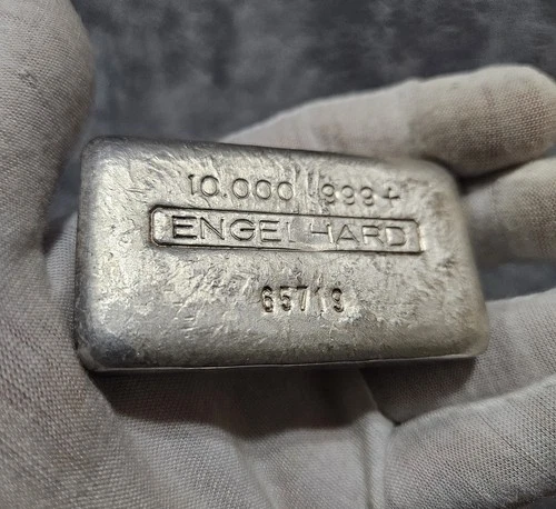 10 oz Engelhard Vintage Silver Bar 5 Digit Toned 10 oz Fine Silver Bar Rare.