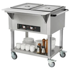 2-Pan Electric Steam Table  2 x 20.6QT Commercial Food Warmer1000W 4 Wheel