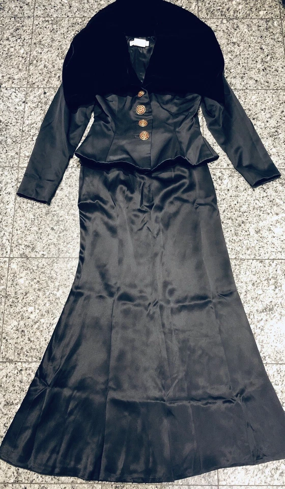 Yves Saint Laurent 1995 Rive Gauche Negro Seda Falda Chaqueta Corazón Broche Traje Foto 3 de 4