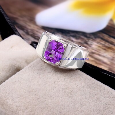 Bague Homme Argent 925 Avec Une Grosse Améthyste Violette Naturelle (sans Emballage)