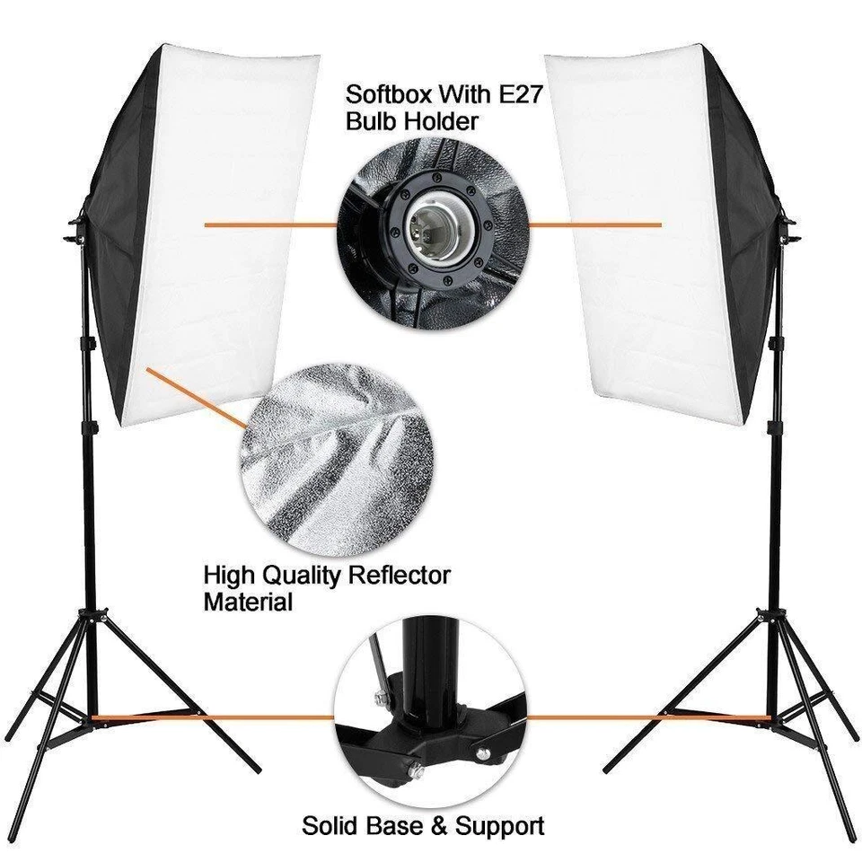 Photography Studio Softbox Umbrella Lighting Set with Cotton Backdrop Stand Kit - Image 4 of 4