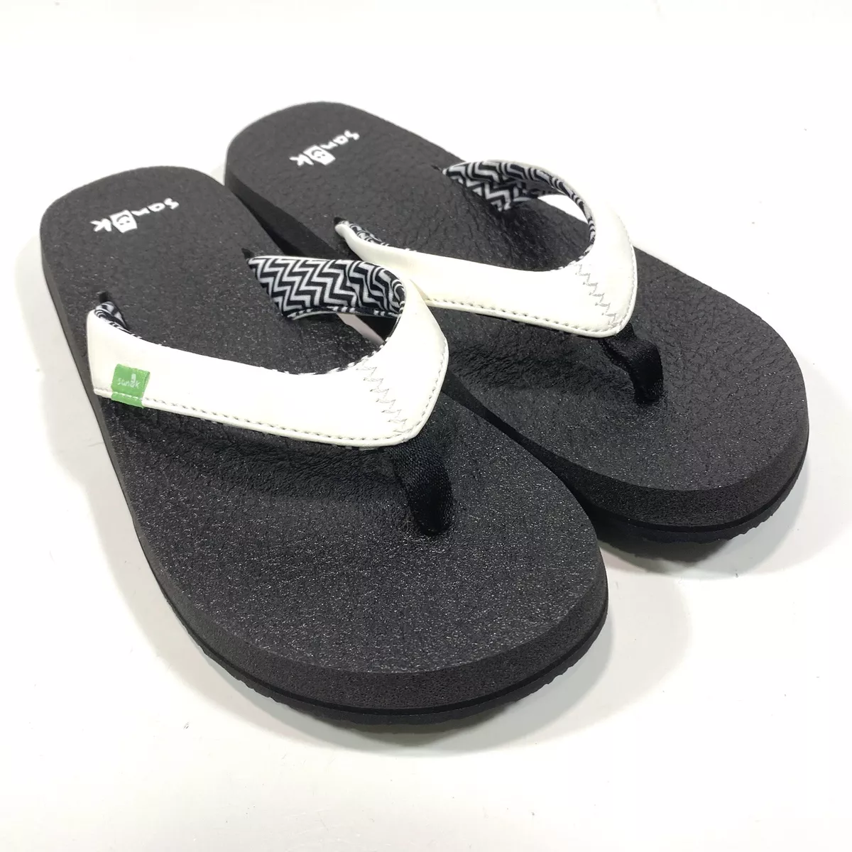 Sanuk Serenity 4 Flip Flop Sandals Women's Size 5 Yoga Mat Comfort  White/Black