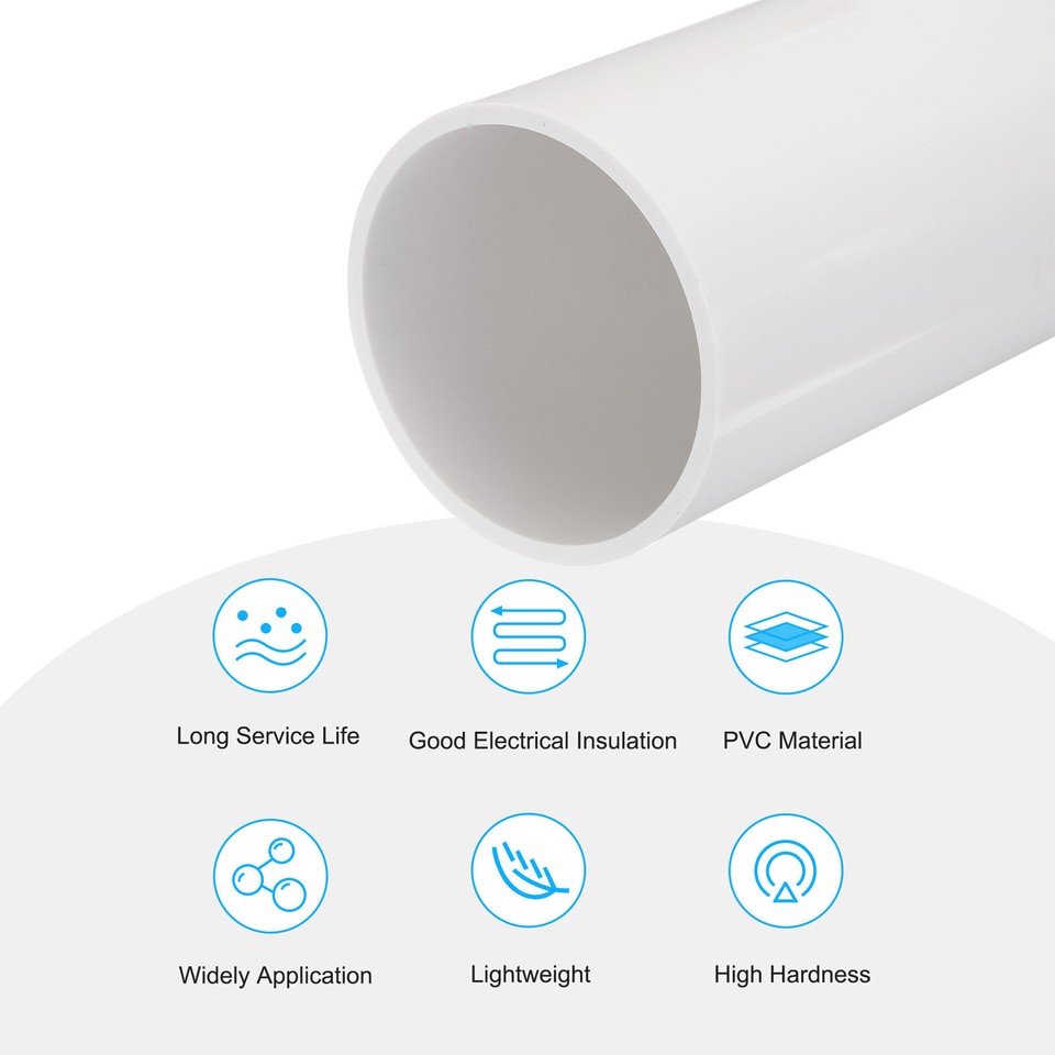 PVC Rigid Round Pipe 81.4mm ID 90mm OD 20cm/8" Length White High Impact