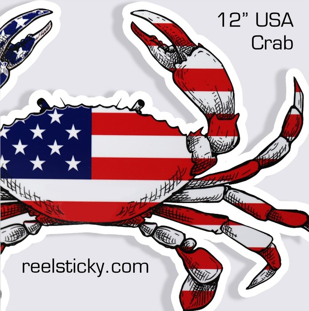 12 inch USA Crab Sticker American Flag Beach Boat Car Vehicle Window